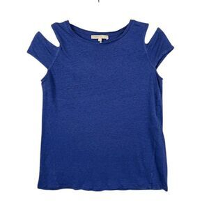 Maje Linen T-shirt Cutouts Alena Bleu Deep Periwinkle Blue Cap Notch Size 2